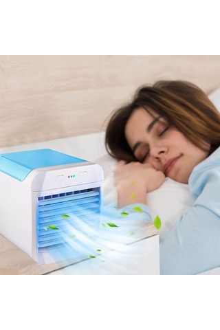 Mini Hava Soğutucu Fan Taşınabilir Klima Sessiz Usb Hava Soğutucu 7 Renkli Led Işık İle Kişisel Klima - Mavi 2413 Renkli