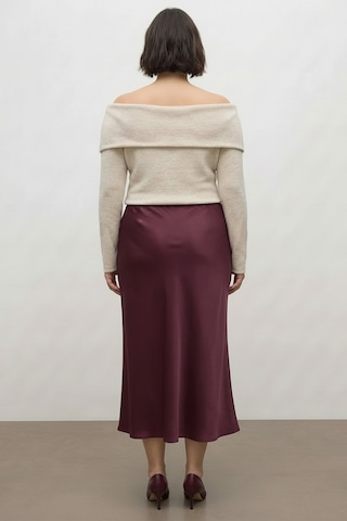 Myline Saten Midi Etek Bordo