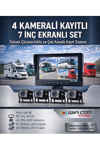 7 İnç Ahd 4 Kameralı Kayıtlı Arac Kamera Seti