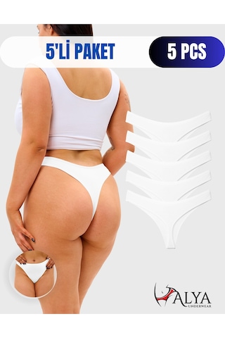 Alya Underwear Kadın Külot Pamuklu String - 5 Adet Siyah Tanga S, M, L, Xl Beyaz