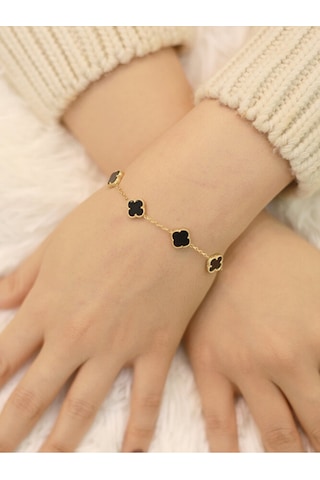 14 Ayar Altın 5'li Siyah Yonca Bileklik Altın
