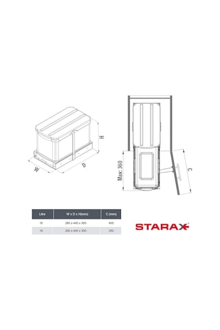 Starax Teleskopik Raylı Paslanmaz Çöp Kovası 16 Lt.gri Çok Renkli
