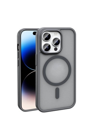 Apple Uyumlu iPhone 14 Pro Max Kılıf M-safe Şarj Özellikli Mat Arka Yüzey Zore Sio Kapak Gri