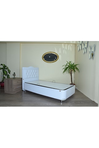 Bengimobilya Baza-Başlık Suni Deri Beyaz Silin Kumaş Kapitone Başlık Metal Fır