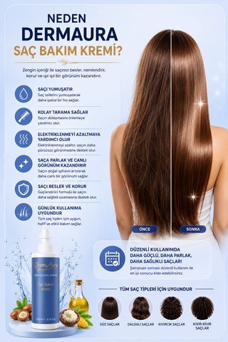 Dermaura Onarıcı Saç Bakım Kremi Yumuşatıcı & Kolay Tarama Etkili 200 Ml