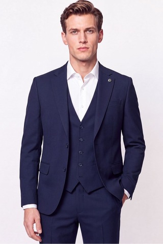 Efor Slim Fit Mono Yaka Esnek Yünlü Yelekli Lacivert Takım Elbise Tk 950