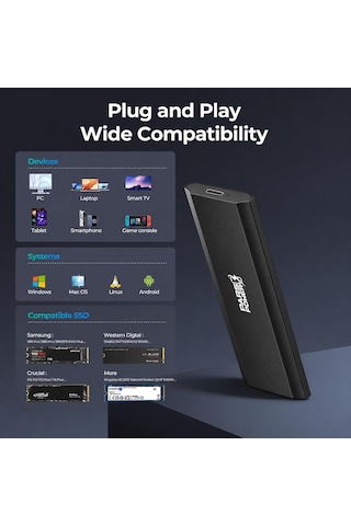 Lexroo Nvme M.2 Ssd Kutusu, Usb 3.0 Type-c, Siyah Ed-14
