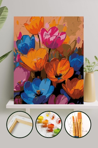 Sayılarla Boyama Tuval Seti 40x50 Cm - Renkli Çiçekler