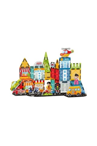 Kzl Kids Home Fun City Şehir Temalı Araçlı Manyetik Yapı Blokları Seti 7.5 Cm 50 Parça 188m503