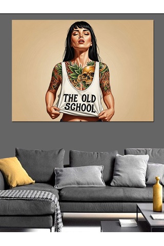The Old School Dövmeli Kadın Dekoratif Kanvas - Mdf Ahşap Tablo