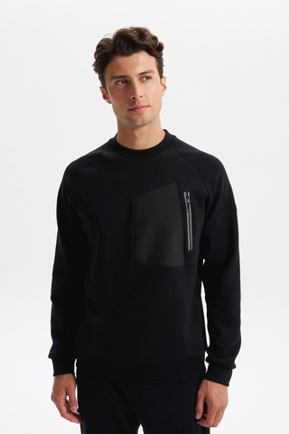 AR-MA Arma Erkek Slim Fit Scuba Interlok Bisiklet Yaka Sweatshirt Ön Sol Fermuarlı Cepli, Sol Kolda Etiketli K30124685402 Siyah