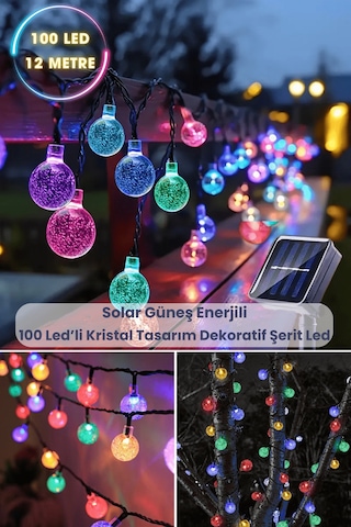 Technosmart 100 Ledli 8 Modlu Solar Kristal Top Rgb Işık Bahçe Aydınlatma Dekorasyon Güneş Enerji