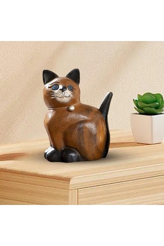 Opulentliving Ahşap Kedi Heykeli, Yatak Odası Dekoru, Sevimli Yavru Kedi Süsü, L Kafa Sol, Ev Hediyesi L Kafa Sol