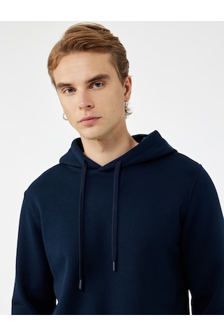 Koton Şardonlu Uzun Kollu Basic Kapşonlu Sweatshirt Lacivert 6wam70015mk