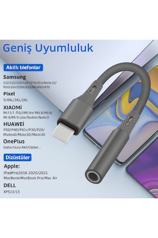 Td-c3327 Type-c-3.5mm Kulaklık Dönüştürücü Hifi Ses Aktarımı Dac Çipli Tak Ve Kullan 13cm