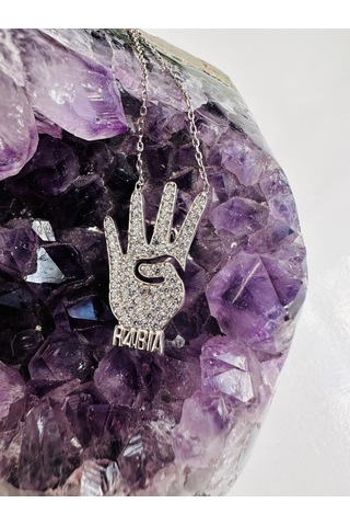 Rabia İşaretli Zincirli Gümüş Kolye Zirkon Taşlı 925 Ayar 2,67 Gr