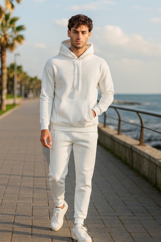 Oversize Ekru Renk Kapüşonlu Eşofman Takımı-1665 Ekru