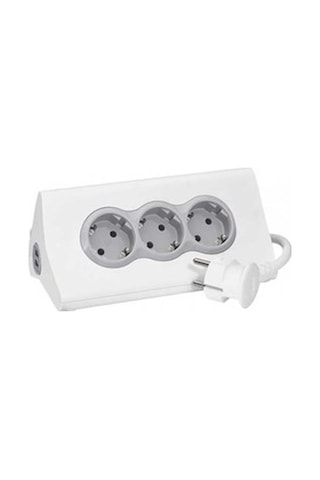 Legrand 694810 3'lü Anahtarlı USB Telefon Tablet Standlı Priz 1.5 Metre Beyaz