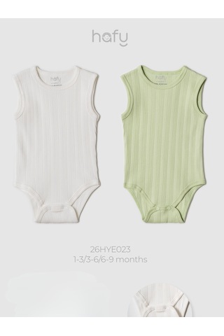 Hafy Baby 2 Li, Bisiklet Yaka, Kolsuz, Yazlık Erkek Bebek Zıbını / Body Takımı Beyaz - Yeşil