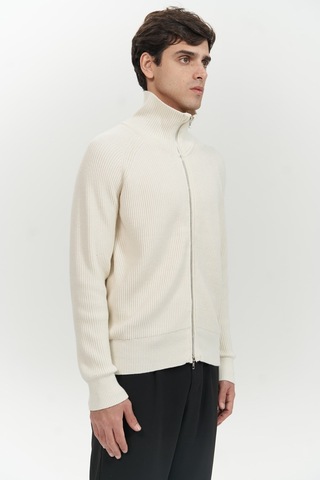 Brock Tam Fermuarlı Ekru Erkek Triko Kazak Ekru