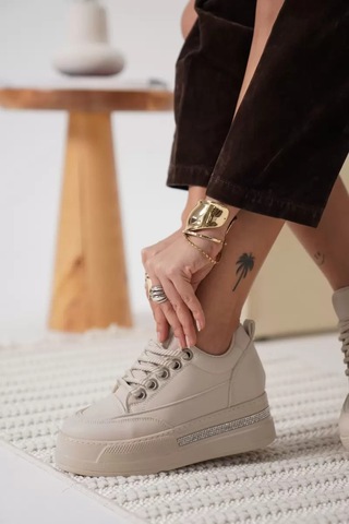Trendella Kadın Bej Gizli Topuklu Sneaker Tr04ms01c Beyaz
