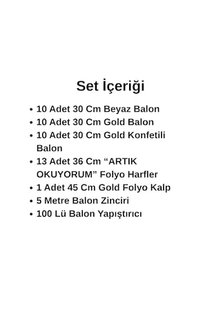 Okuma Bayramı Temalı Artık Okuyorum Folyo Harf Balon Beyaz Gold Konfetili Süsleme Çok Renkli