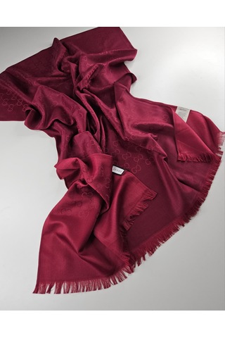 Miorel Scarfs İnce Kumaş G Desen Pamuklu Şal Yün İpek Şal 4 Mevsim Çift Taraflı Bordo