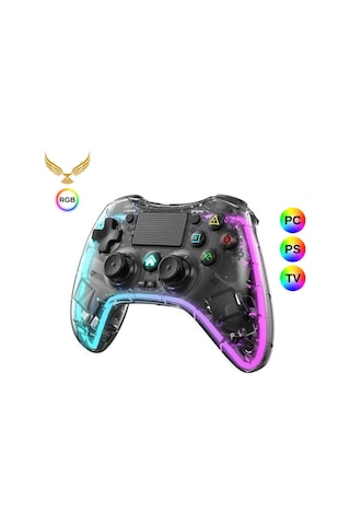 Leons Rgb Gamepad Oyun Kolu Şeffaf 1000 Mah Kablosuz Ps3-ps4-tv-pc-ios Uyumlu Wirelles
