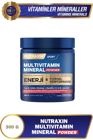 Nutraxin Multivitamin Mineral Powder 300 Gr Magnezyum, Taurin, Kreatin, L Carnitin, Ginseng, Co10, Energy
