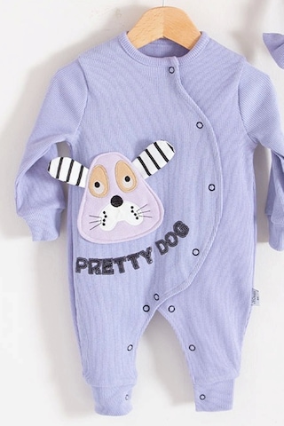 Baby Donat Pretty Dog Nakışlı Bandanalı % 100 Pamuk Kız Bebek Tulumu Lila
