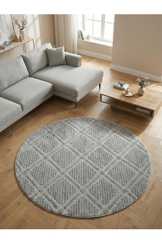 Modern Yuvarlak Halı Yumuşak Dokulu Halı Salon Halısı Mutfak Halısı Kesme Halı Yolluk Gri Halı 22