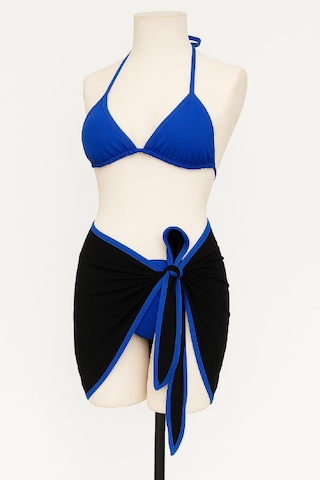 Moda Dua Kadın Mavi Pareolu Yandan Ve Boyundan Bağlamalı 3'lü Bikini Takımı