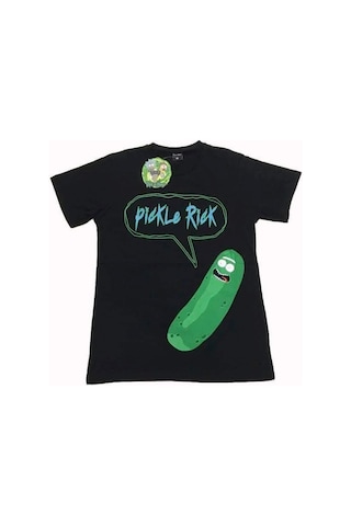 Rick And Morty Pickle Rick Tişört Siyah Çok Renkli