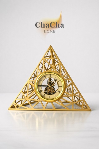 Chacha Home Gold Piramit Tasarım Dekoratif Masa Saati Lüks Salon & Ofis Aksesuarı Gold