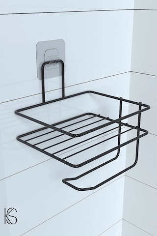 Karteya Yapışkanlı Tuvalet Kağıtlığı Tutacağı Askısı Siyah Metal Tuvalet Kağıtlık Raflı Tuvalet Kağıtlığı Siyah