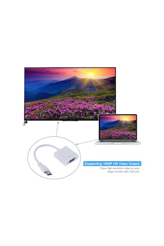 Geeksen Usb 3.0 Vga Dönüştürücü - Beyaz Renk, Taşınabilir Video Adaptörü, Pc Ve Laptop Uyumlu