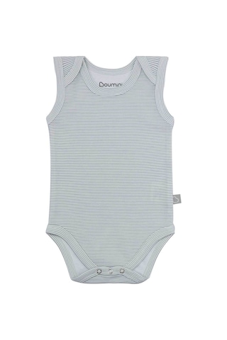 Uygunbebe Boumini Kolsuz Bebek Çıtçıtlı Body Gri Çizgili Zarf Yaka 0-36 Ay