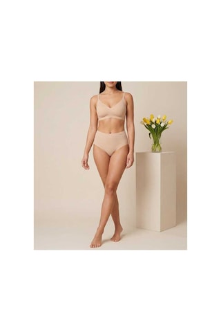 Lirona Yüksek Bel Basic Lazer Kesim Bikini Külot Bej