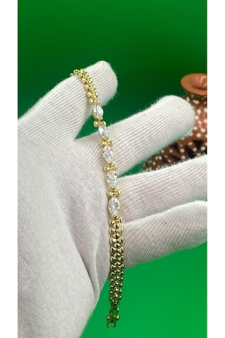 Xuping 14k Kuyumcu Model Oval Zirkon Taşlı Kadın Bileklik Altın