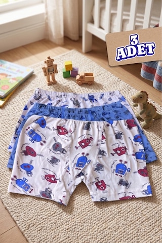 Andredimoda Erkek Çocuk Boxer Pamuklu Desenli Boxer 3'lü Paket Karışık Karışık