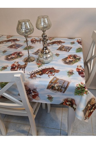 Yeni Yıl Desenli Elyaflı Pvc Masa Örtüsü Silinebilir Ve Su Geçirmez Muşamba Mavi