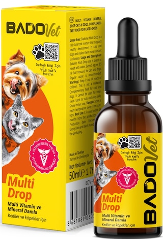 Bado Multi Drop Kedi Ve Köpekler İçin Multi Vitamin Mineral Damla 50 Ml