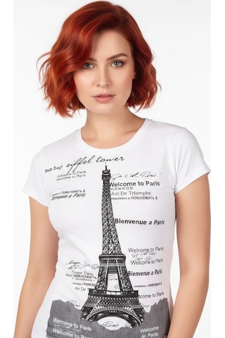 Alfa Aksesuar 03 Berrak Kule Baskılı Bayan T-shirt 8006 Beyaz