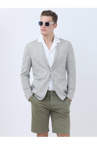Kip Açık Haki Mikro Modern Fit Keten Karışımlı Ceket Çok Renkli