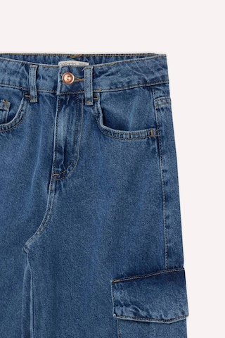 DeFacto Kız Çocuk Wide Leg Kargo Geniş Bol Paça Pamuklu Jean Pantolon D7091A825SMNM39 Mavi