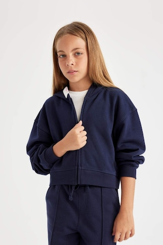 Defacto Kız Çocuk Yazı Baskılı Lacivert Kapüşonlu Fermuarlı Okul Sweatshirtü C6876A824AUNV241 Lacivert