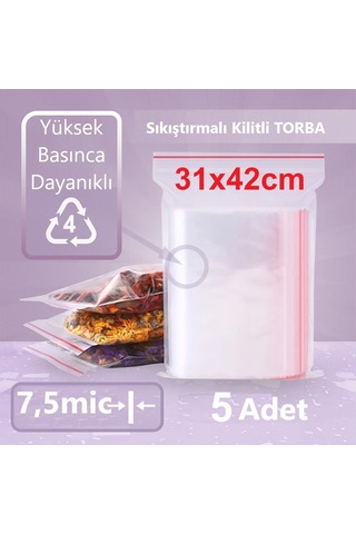 Kilitli Şeffaf Torba 5'li 7.5 Mikron 31 X 42 Cm
