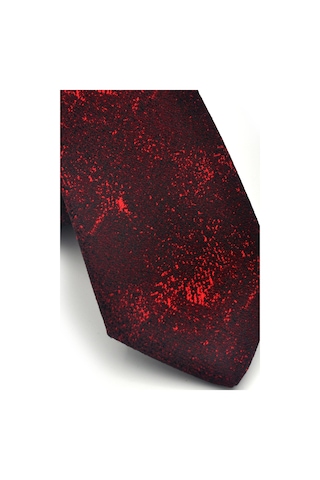 Gaffy Kırmızı Desenli Bordo Dokuma Kumaş Mendilli Slim Fit Kravat // Sdk-2613-4 Bordo