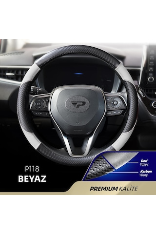 Panda Oto Direksiyon Kılıfı - Deri / Karbon-beyaz