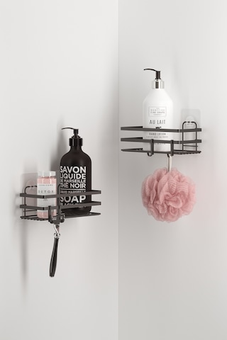 Teknotel ST281H Yapışkanlı Kancalı Banyo Rafı 2 Adet Mat Siyah